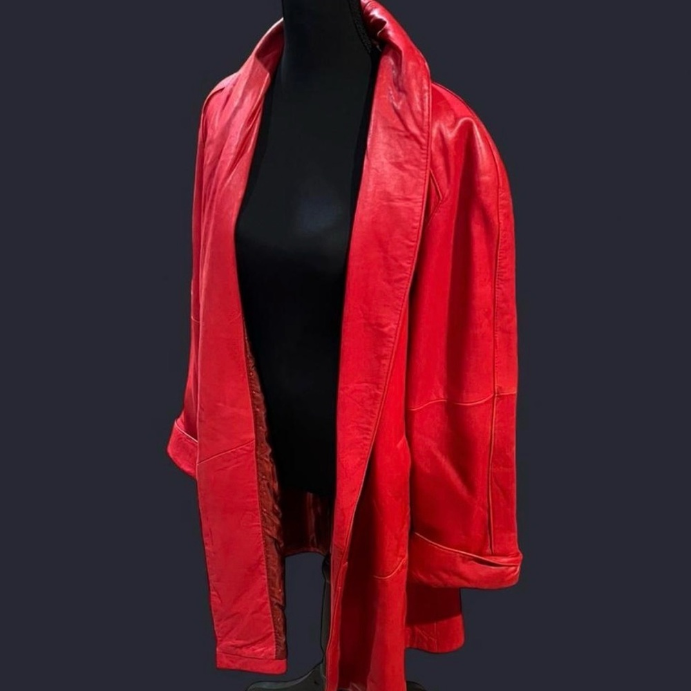 Preston & York Vibrant Red Leather Open-Front Jacket